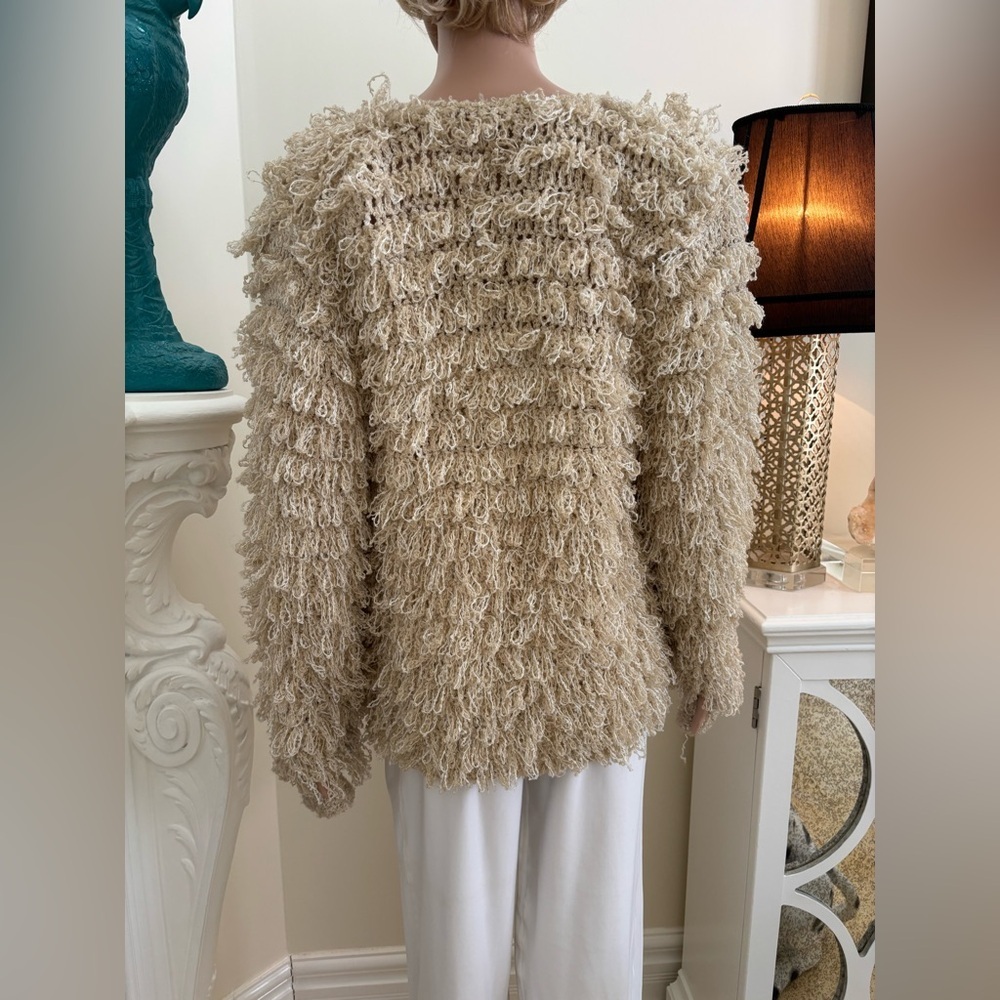 Beige Textured Fringe Open Front Jacket - Picture 5 of 10
